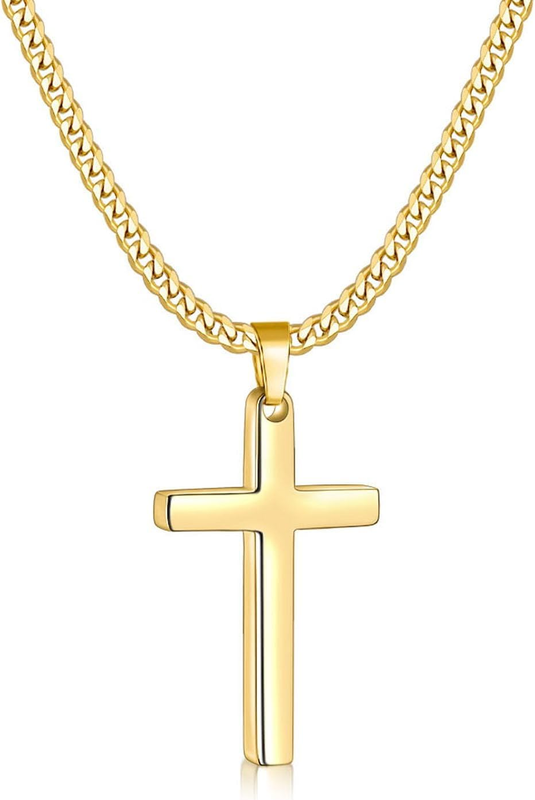 Cross Necklace Men Women 14K Gold Plated Mens Cross Necklaces  3.5Mm Cuban Chain