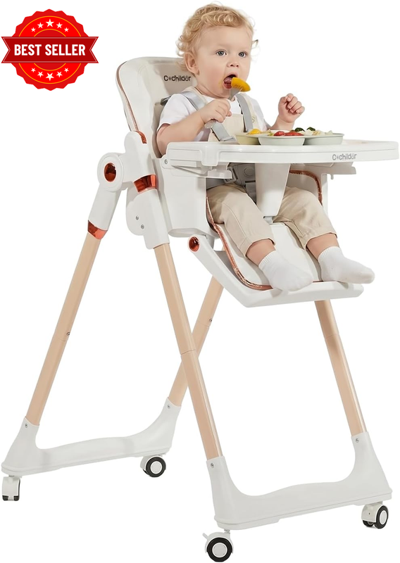 Baby High Chair | 3-In-1 Foldable Toddler High Chair with 5-Point Harness, Doubl
