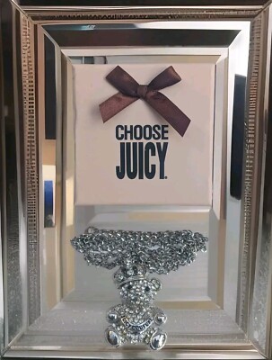 NIB VTG Juicy Couture Teddy Bear Crown Pendant Necklace Rhinestone XL Chain Y2K 
