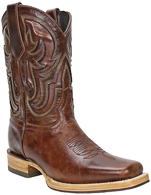Men Genuine Leather Handcrafted Quality Western Square Toe Brick Red Boots