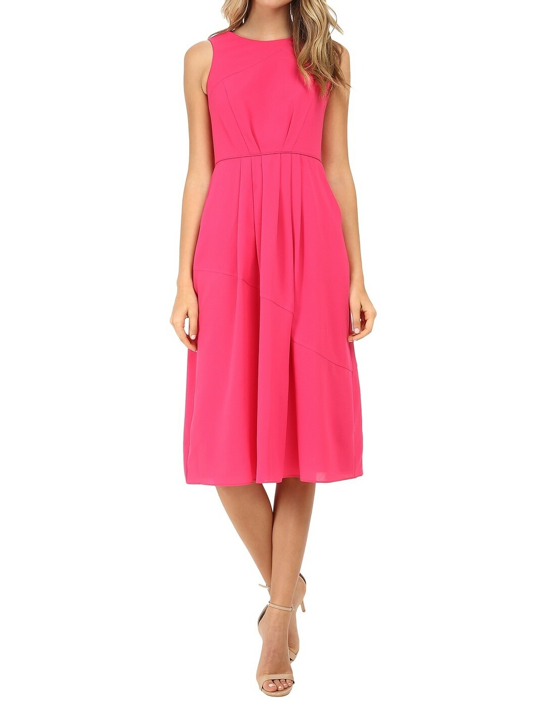 Shoshanna 139337 Womens Mabrey Fuchsia Sleeveless Midi Shift Dress Size 2