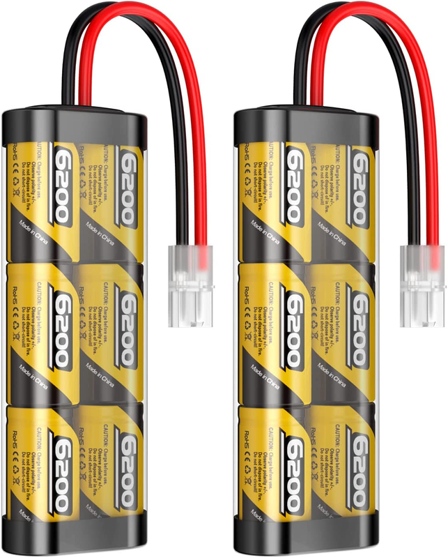 7.2V 6200mAh NIMH Battery for RC Cars, 6-Cell Flat Rechargea