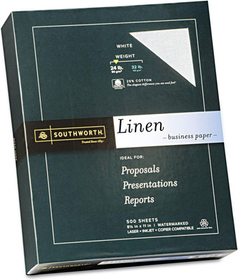 554C 25% Cotton Linen Business Paper White 24 Lbs. 8-1/2 X 11 500/Box FSC