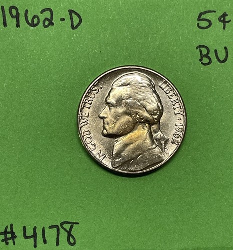 マサチューセッツ　ブルー26.26.5 1962 D Jefferson Nickel 5 Cent Piece BU Uncirculated Mint