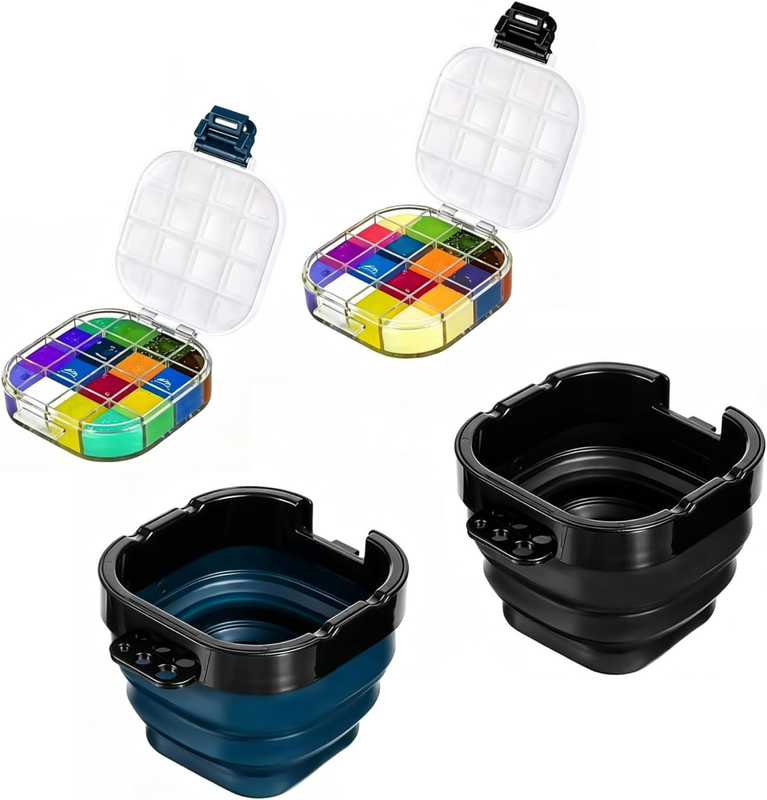 2-Pack Airtight Paint Saver Palette Box – 16-Well Storage Palette with Lid & Pai