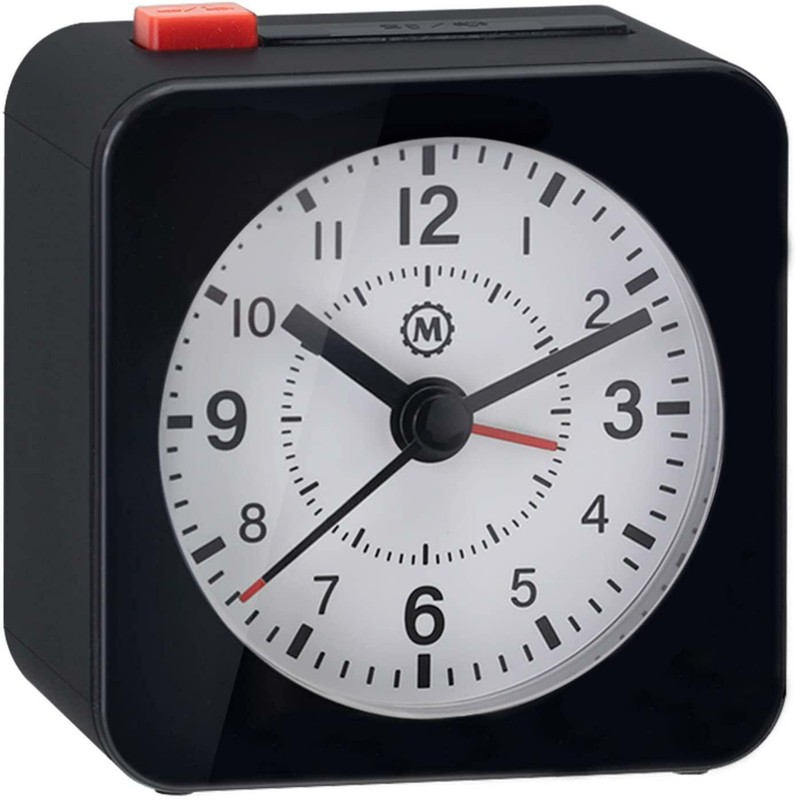 Marathon Mini Travel Alarm Clock, Silent Sweep, No Ticking, Auto Back Light and
