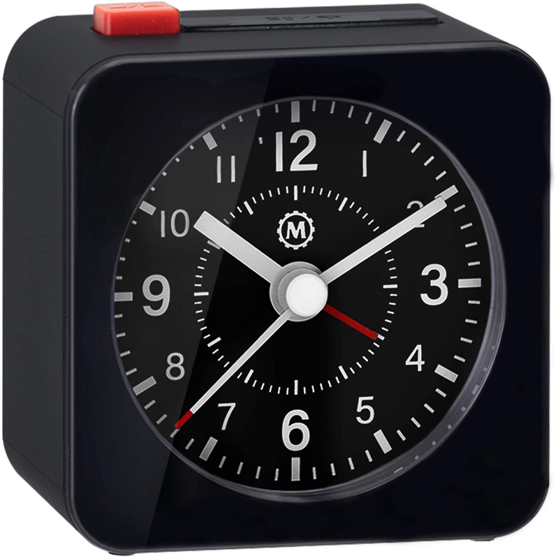 Marathon Mini Travel Alarm Clock, Silent Sweep, No Ticking, Auto Back Light and