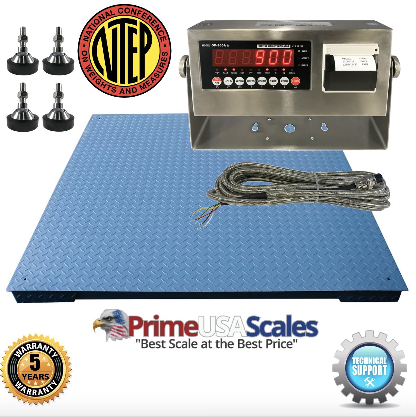 Prime USA PS-916 NTEP 4'x4' (48"x48") Floor Scale with Printer 5000 lb x 1 lb 