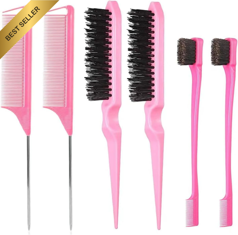 6Pcs Hair Brush Styling Combs Set,Slick Bristle Hair Brush, Metal Pin Rat Tail C