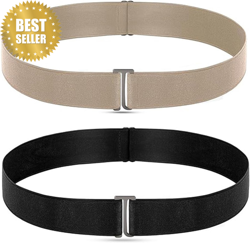 Sweater Tuck Band for Shirts and Blouses, Black+Khaki 2-Pack Elastic Waist Belt