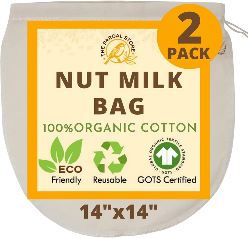 2023 NEW - 2 Pcs 14"X14" Nut Milk Bag - 100% Organic Unbleac
