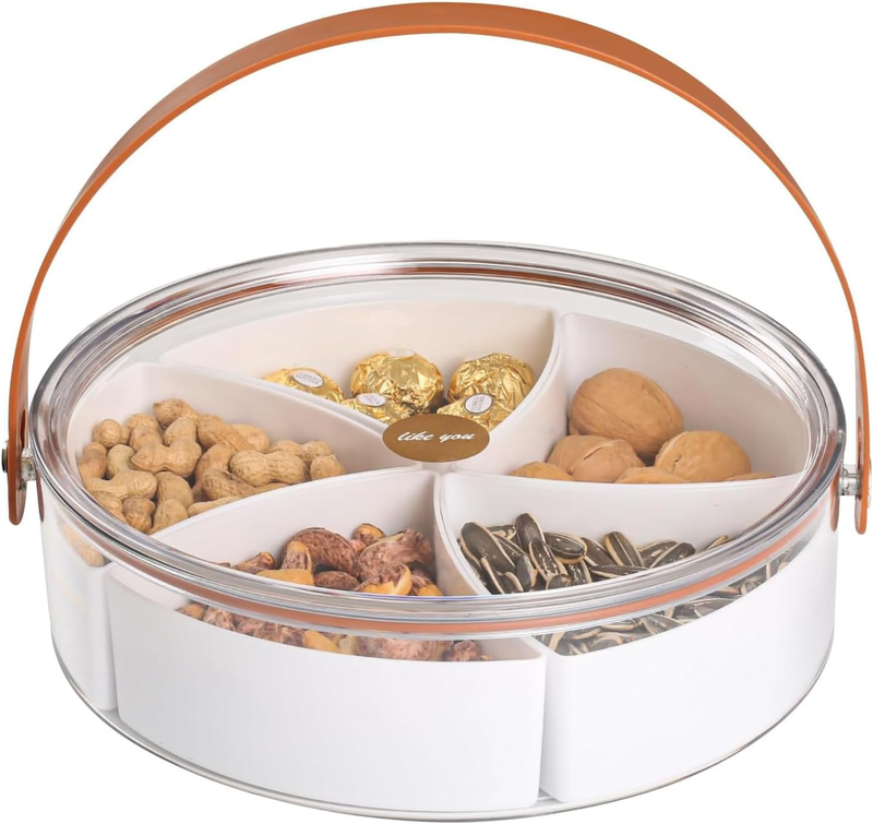 Divided Serving Tray with Lid and Handle, Snackle Box, Charcuterie Container, Fo