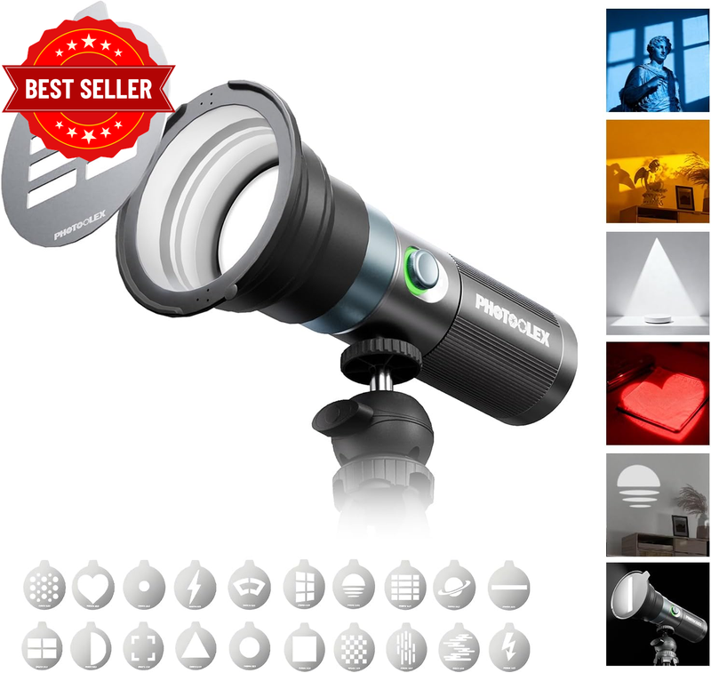 4 Color Photography Flashlight, 8400Mah Portable Spotlight W 20 Magnetic Gobos, 