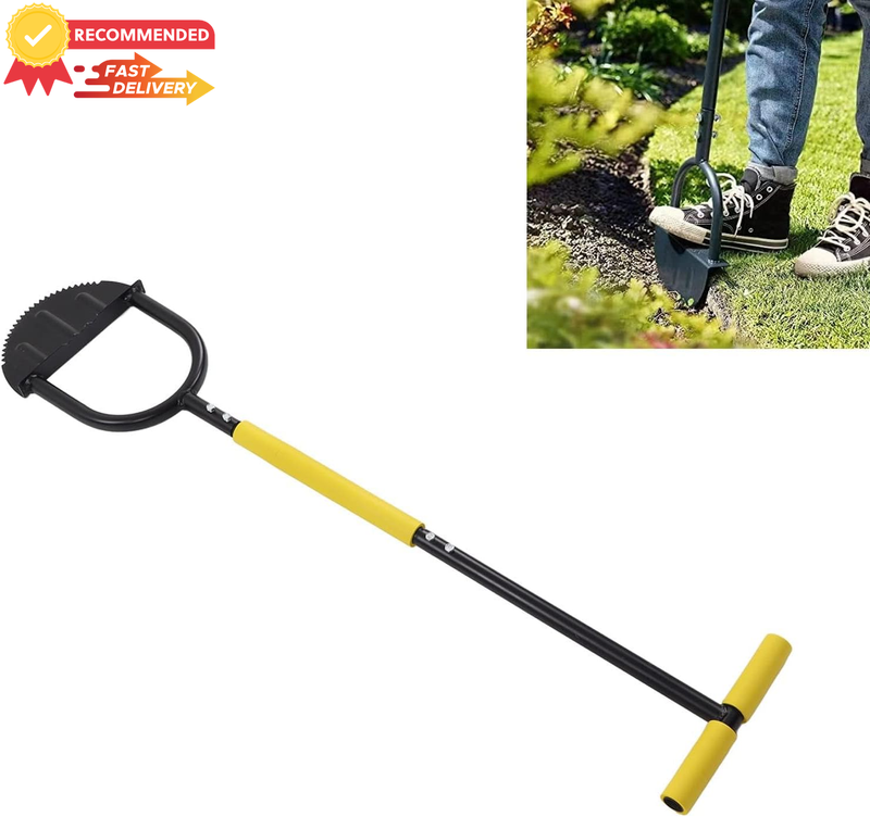Saw-Tooth Lawn Edger, Stainless Steel Half Moon Edger with T Grip Handle for Dri