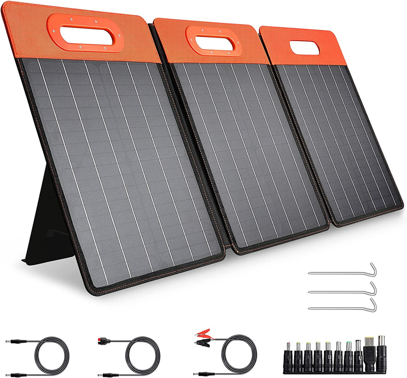 Portable Solar Panel, Monocrystalline Solar Charger with Adjustable Kickstand, T