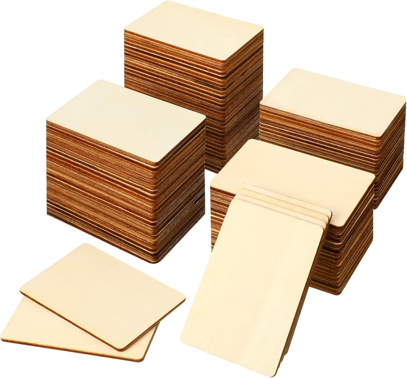 100 Pieces Wood Rectangles for Crafts 3 X 2 Inch Blank Wood Pieces Unfinished Bl