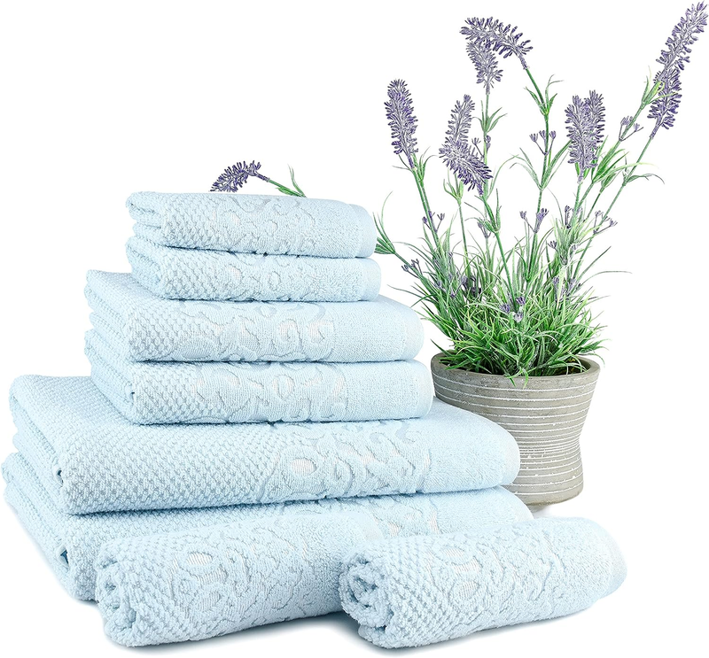 Galata Turkish Cotton 8 Piece Bath Towel Set (2 Bath Towel, 2 Hand Towel, 4 Wash