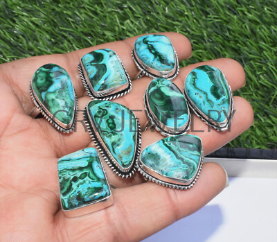 1000Pcs Malachite Chrysocolla Gemstone Ring Lot 925 Silver Plated WHR-48