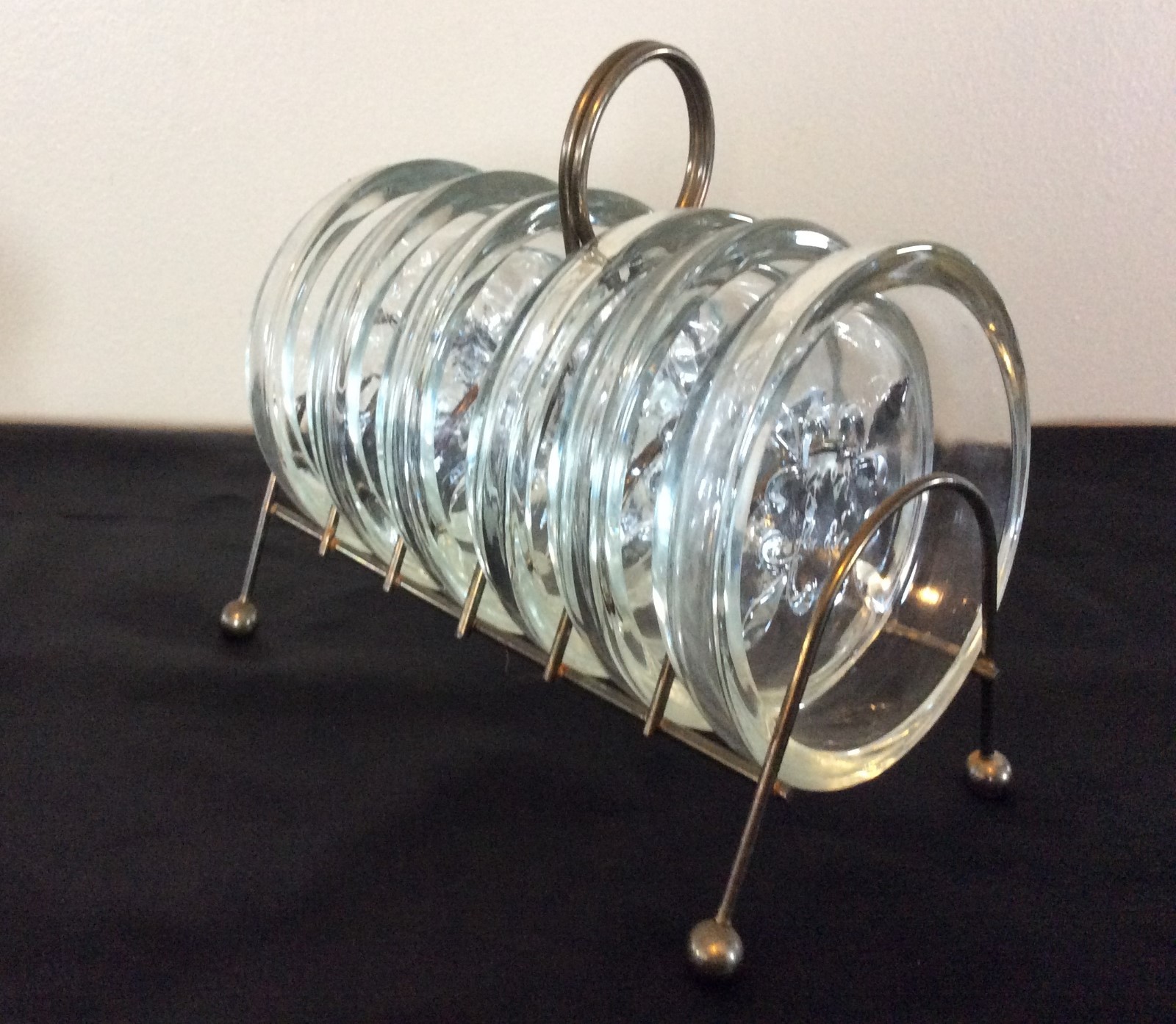 Glass Coasters with Gold Stand Mid Century Set of 6