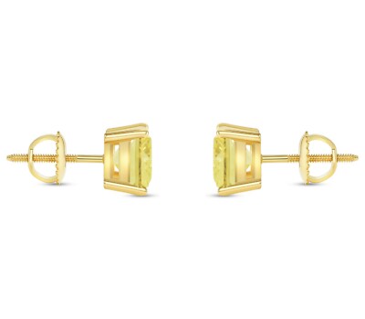 Pre-owned Shine Brite With A Diamond 5 Ct Princess Cut Canary Earrings Studs Solid 18k Yellow Gold Screw Back Basket