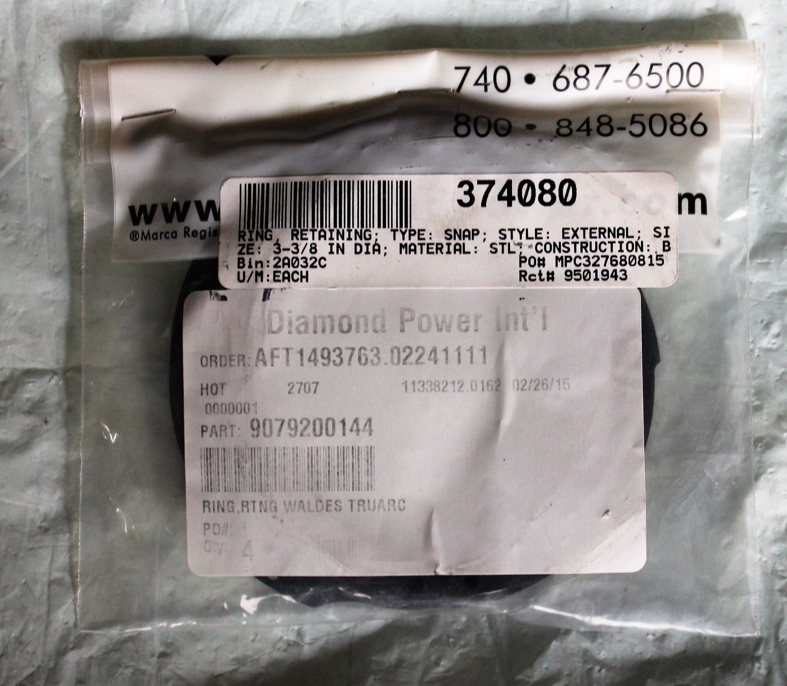 Diamond Power Retaining Ring, Snap Ring, 90792000144 (BRAND NEW Lot of 6)
