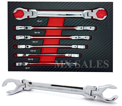 6 Pc. Flex Flare Nut Wrench Metric Hex Shaped Heads 180° Flexible Head
