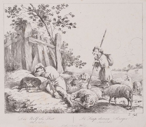 P.SACK nach C.VERNET(*1758), Der Wolf als Hirte, Fabel, Lithographie