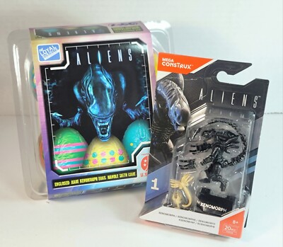 XENOMORPH ALIENS MOVIE LOT: Mega Construx 2017 Mini Figure + Easter Egg Pod Set