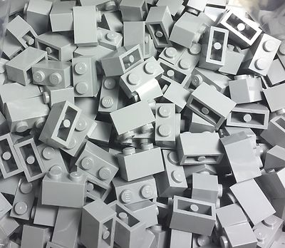 Lego 100 Pieces Light Bluish Gray 1x2 Brick / City / Star Wars Medium Stone Gray