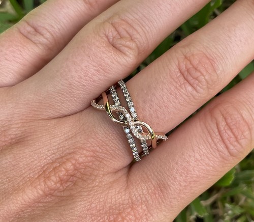 Pre-owned Le Vian Levian Ring Chocolate Vanilla Diamond 0.41 Ct Stackable Band 14k Rose Gold In Pink