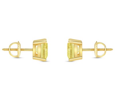 Pre-owned Shine Brite With A Diamond 3.5 Ct Princess Canary Earrings Studs Solid 14k Yellow Gold Screw Back Basket