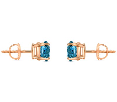 Pre-owned Shine Brite With A Diamond 2.50 Ct Round Cut Blue Earrings Studs Solid 14k Rose Gold Screw Back Basket In Pink