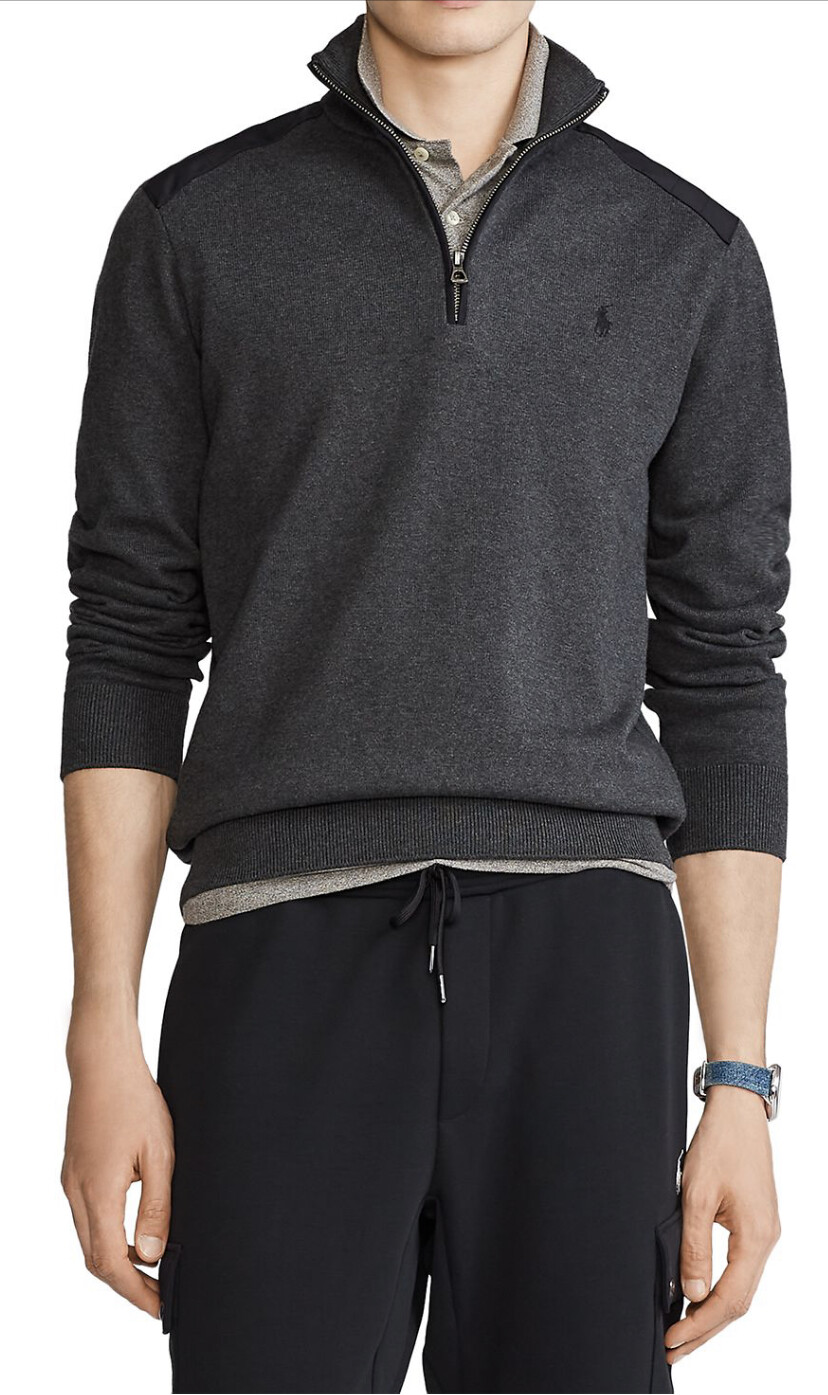その他 Ralph Lauren FW25 Quarter-zip pullover (211971701 001) Men's L Dark Grey Heather Luxury Jersey Quarter-Zip Pullover