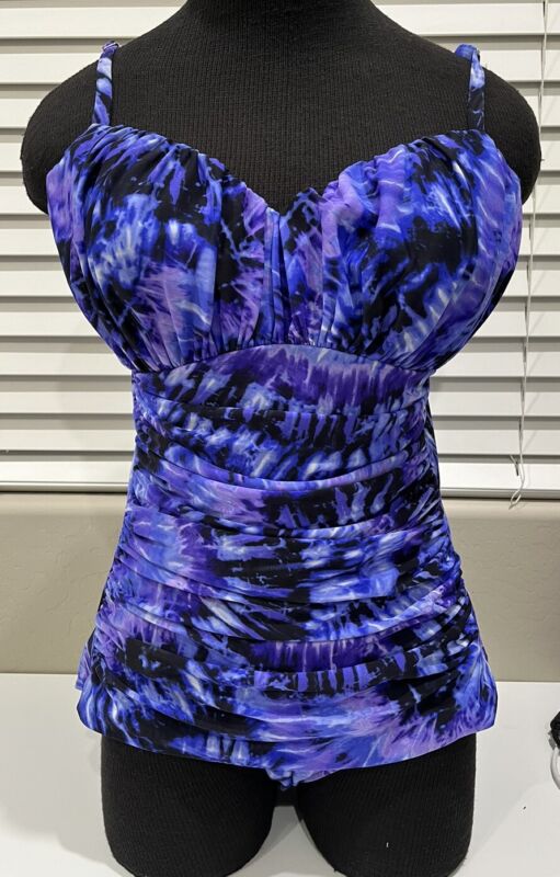 Miraclesuit Swimsuit Womens Size 14 One-piece Slimming Panel Purple Black Ruched