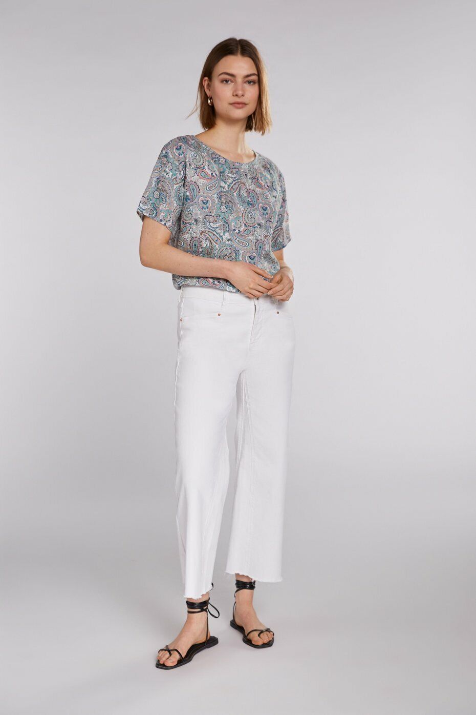 LEINEN-Bluse, Marke Oui, Farbe BlauGrauWeiß , Größe 36, 38, 40