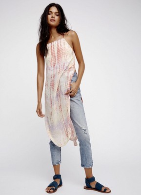 Free People Remember When Макси-топ Платье-туника Tie Dye Шифон цвета слоновой кости Розовый XS НОВИНКА