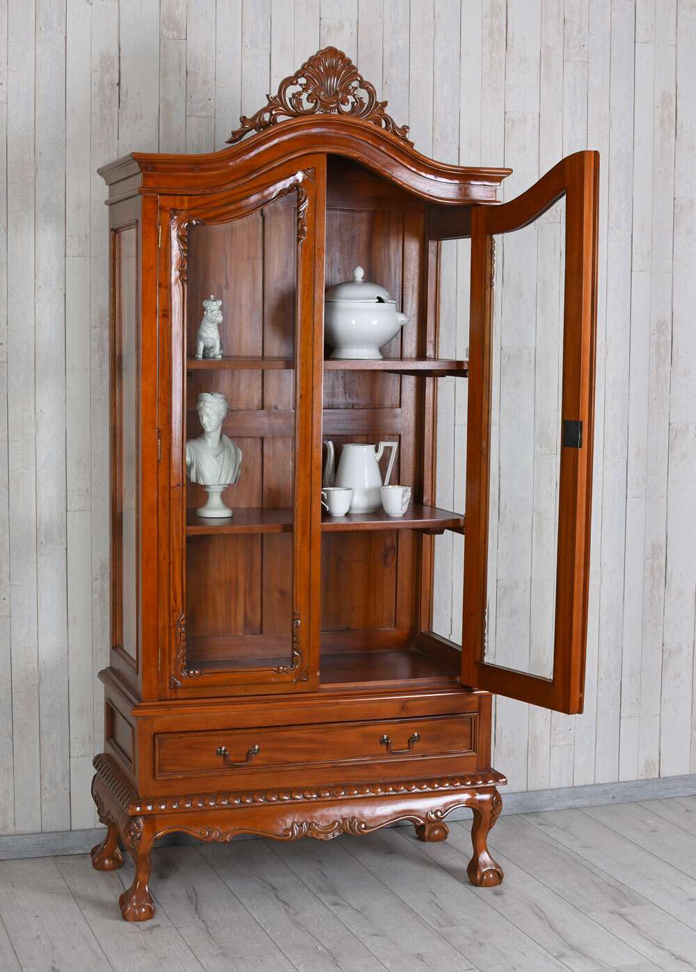Vitrinenschrank Chippendale Schrank Mahagoni Vitrine Geschirrschrank Bücherregal