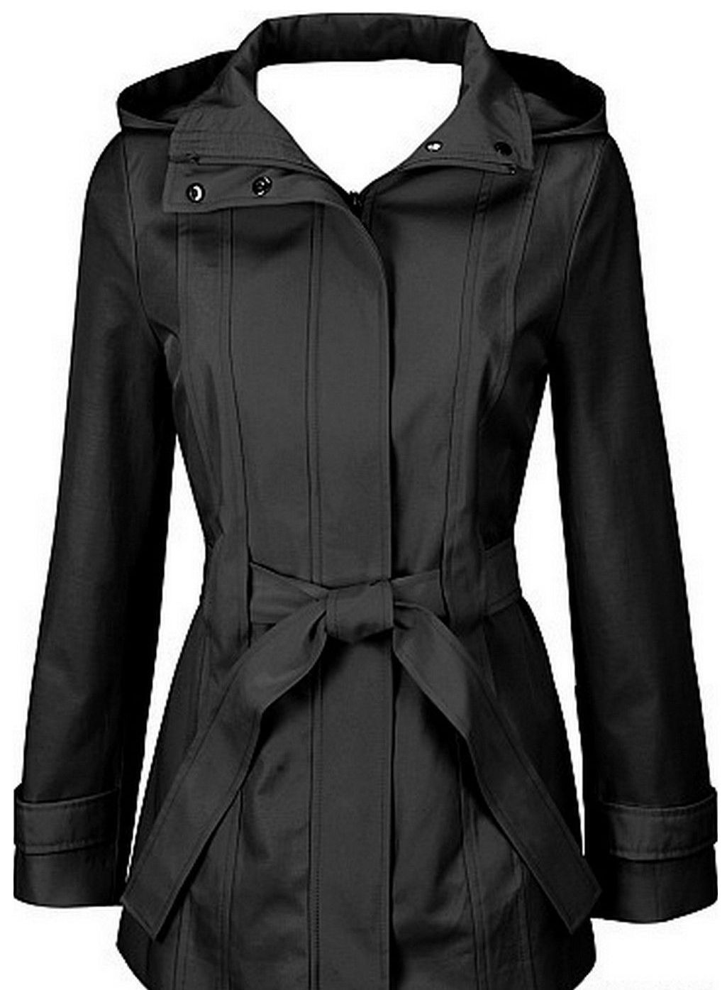 Calvin Klein women's jacket belted trench coat black hooded Calvin Klein women's jacket belted trench coat black hooded