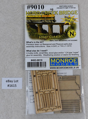 (Lot 1615) N Scale Model Train Monroe Models Hobo Creek Bridge Laser Cut Kit