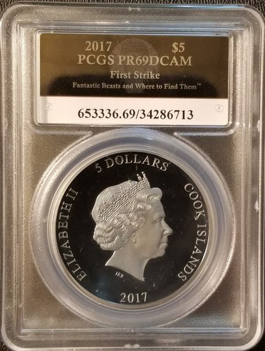 2017 Cook Islands Fantastic Beasts 1oz Black .999 Fine Silver Bullion PCGS PR69