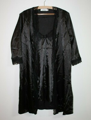 Kimono Nachtkleid Damen schwarz AIBROU Gr. S (F2181-R8)