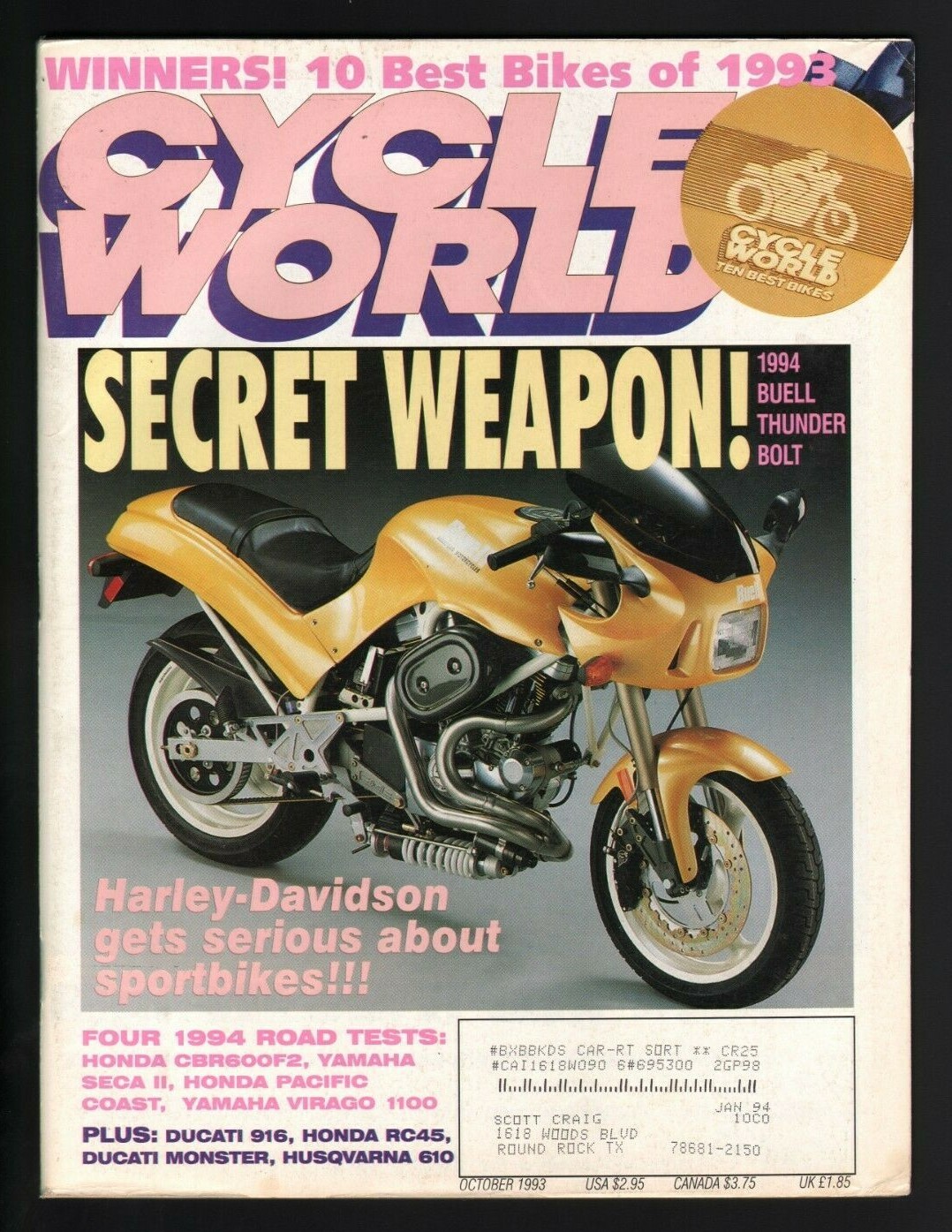 ビューエルマガジン 1993 October Cycle World - Vintage Motorcycle Magazine
