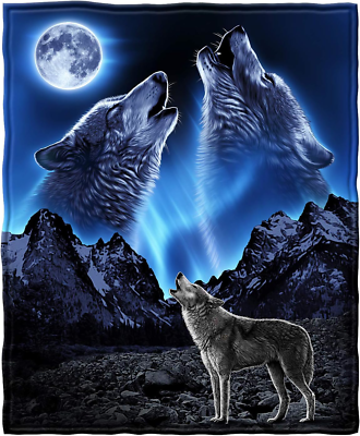 Wolf Fleece Blanket 75 x 90 inches Queen Size Super Soft Plush Throw for All