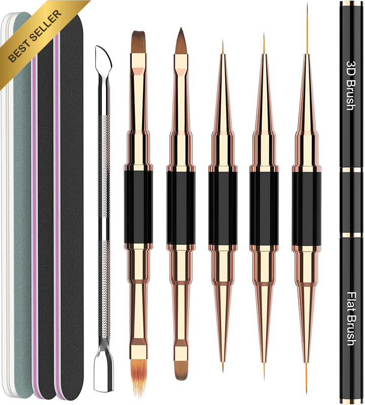 Nail Art Brushes Double-Ended Set, Nail Liner Brush 5/7/9/11/15/20Mm 3D Ombre Br