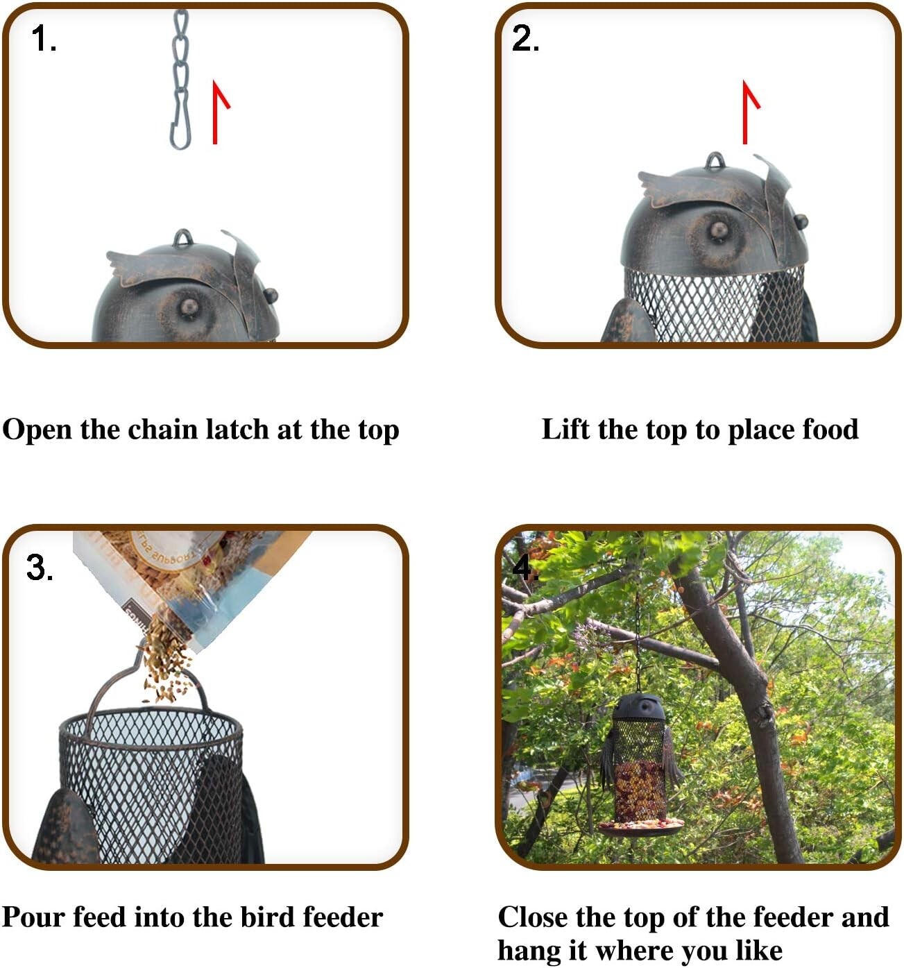 Wild Bird Feeder Hanging for Garden Yard Bird Feeder for Outside Owl shape