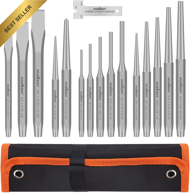 16-Piece Punch and Chisel Set, Including Taper Punch, Cold Chisels, Pin Punch, C