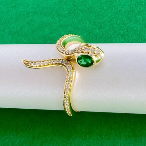 🐍Genuine Emerald & Diamond 14k Yellow Gold Snake Ring, New, Size7.5 - Picture 6 of 12