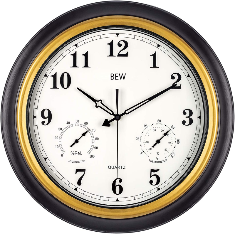 Large Waterproof Outdoor Clock, 18 Inch Patio Clock with Thermometer & Hygromete