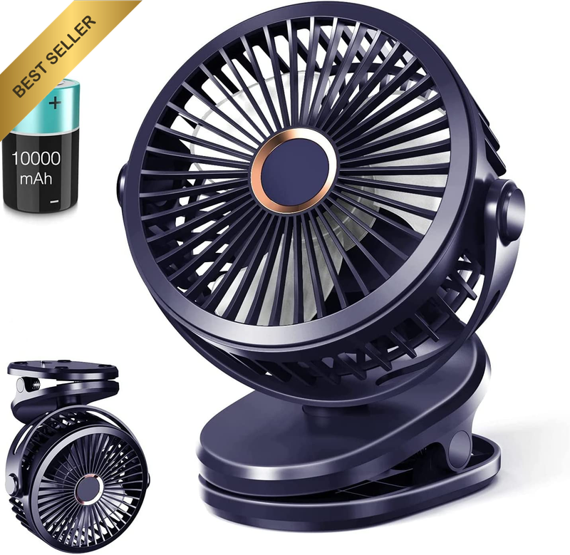 10000Mah Clip on Fan, Small Desk Stroller Fan Battery Operated with Rechargeable