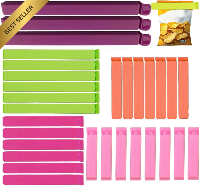 30Pcs Food Sealing Clips for Snack Bag,5 Assorted Size Plastic Bag Sealing Clips